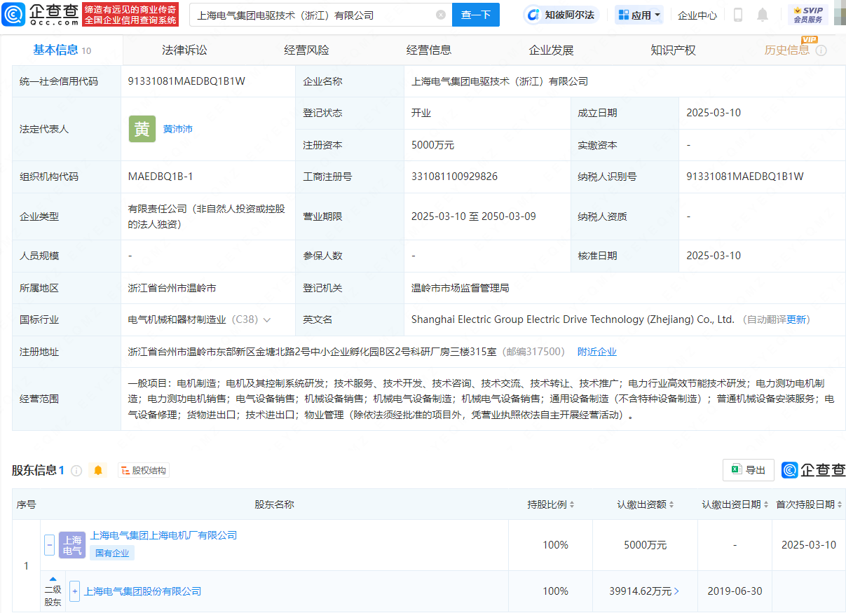 上海电气盯上电驱赛道?斥巨资成立新电机公司