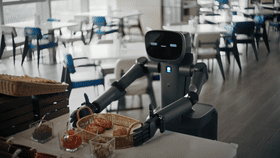 普渡机器人发布全球首款商用类人形具身智能服务机器人闪电匣Arm